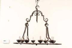 French 8-Light Circular Forged-Iron Chandelier w/Cupped Iron Bobèches