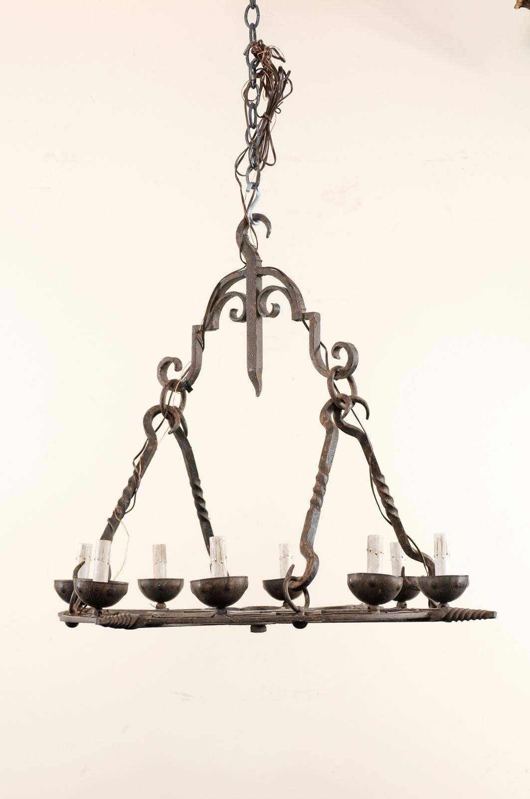 French 8-Light Circular Forged-Iron Chandelier w/Cupped Iron Bobèches   For Sale 3