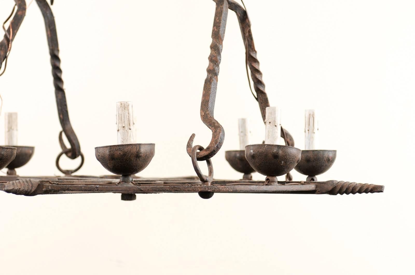 French 8-Light Circular Forged-Iron Chandelier w/Cupped Iron Bobèches   For Sale 2
