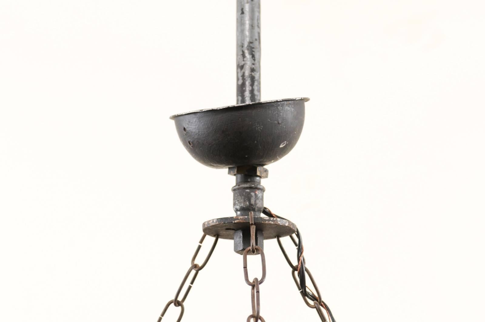 Rustic French Ring Shaped Iron Chandelier from the Mid-20th Century with Anchor Motifs For Sale