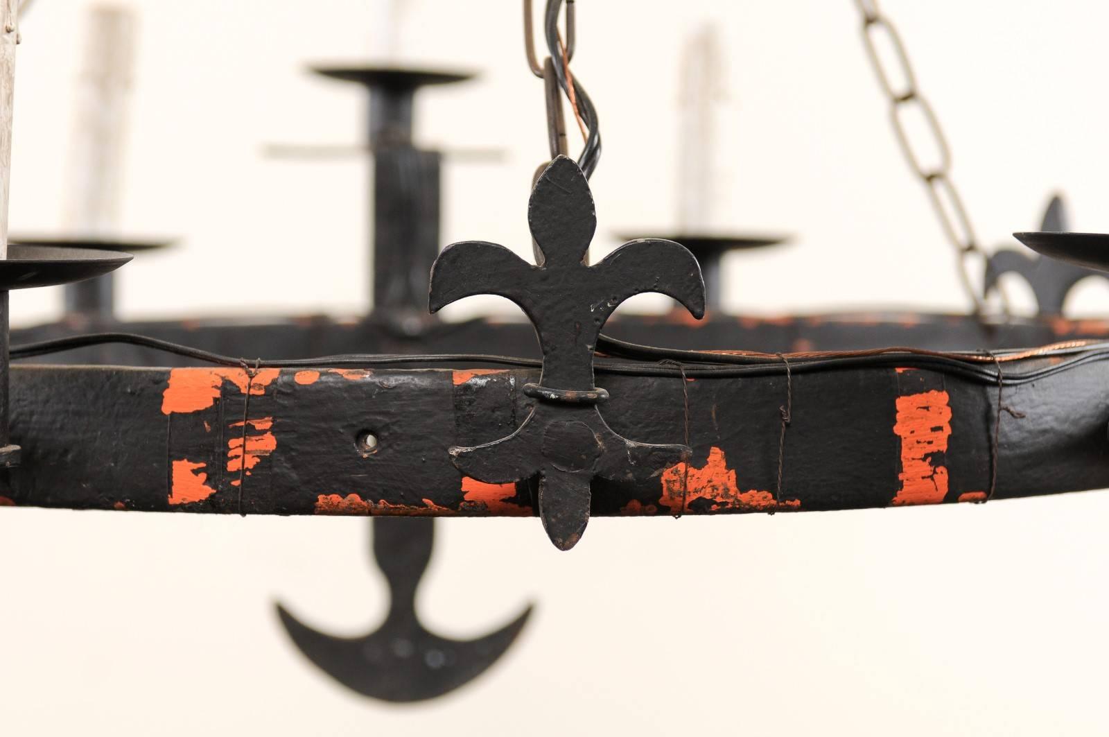 French Ring Shaped Iron Chandelier from the Mid-20th Century with Anchor Motifs For Sale 2