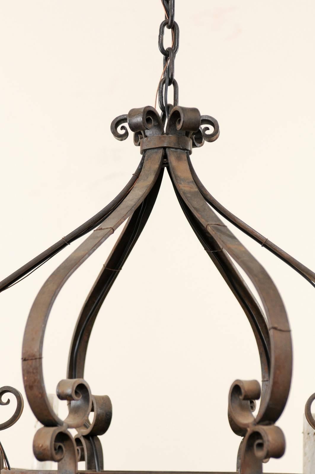 20th Century French Vintage Iron Chandelier with Crown Shape & Pierced Clover / Trefoil Decor