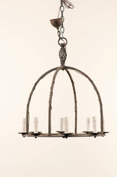French 19th C. Circular Eight-Light Iron Chandelier w/ Lovely Domed-Shaped Top