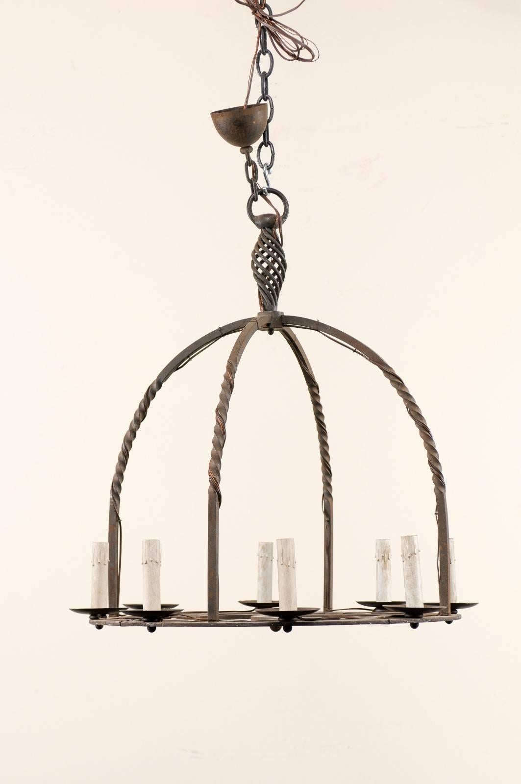 French 19th C. Circular Eight-Light Iron Chandelier w/ Lovely Domed-Shaped Top In Good Condition In Atlanta, GA