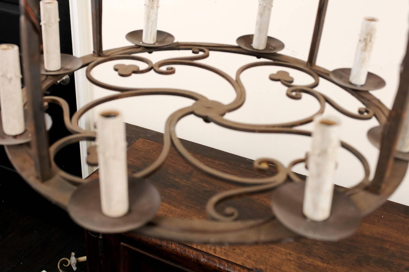 French 19th C. Circular Eight-Light Iron Chandelier w/ Lovely Domed-Shaped Top 4