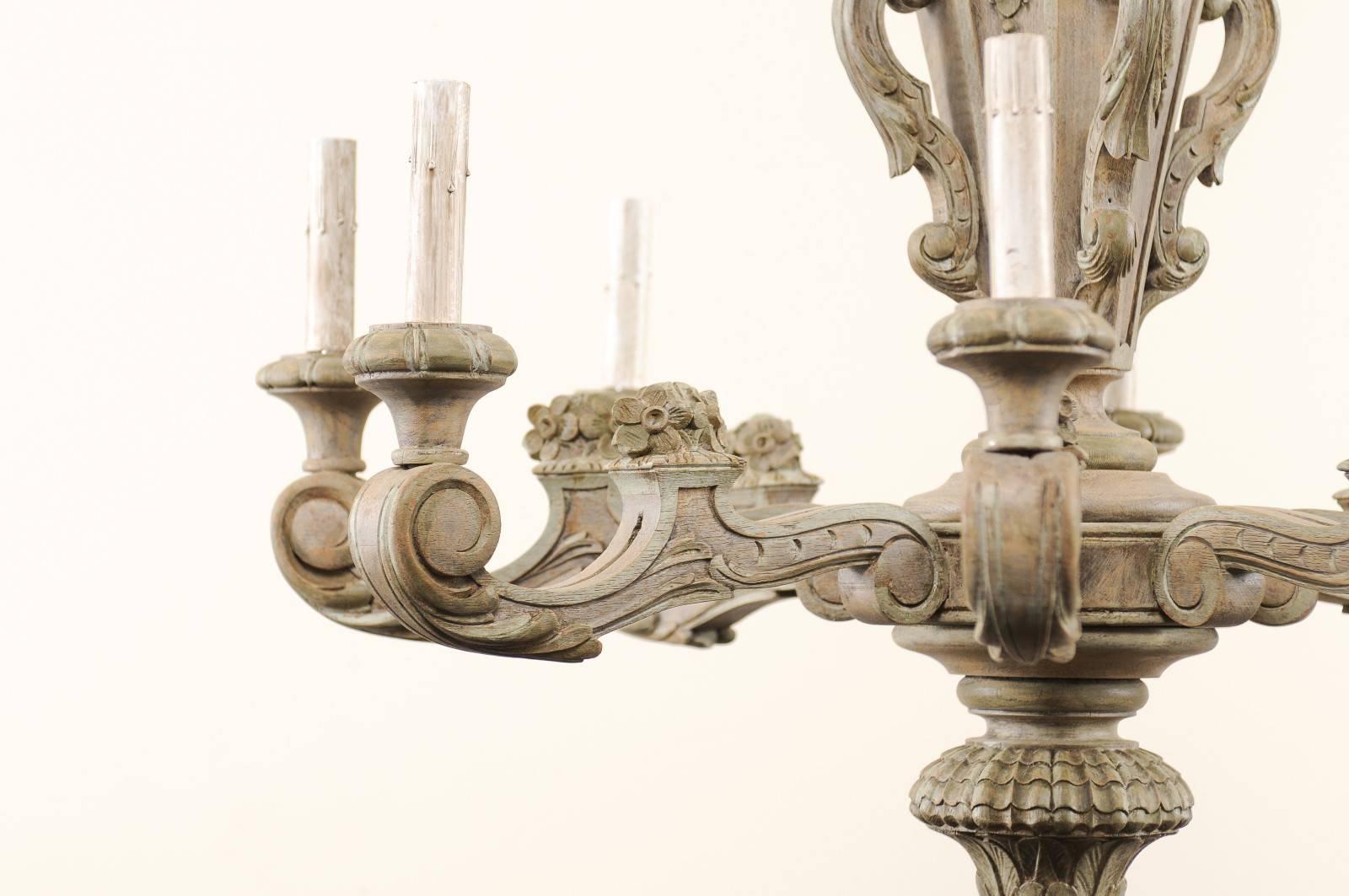 French 20th Century Carved and Painted Wood Eight-Light Chandelier 2