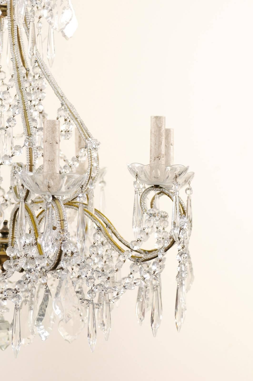 French Mid-20th Century Crystal Chandelier with Gilded and Beaded Armature 3