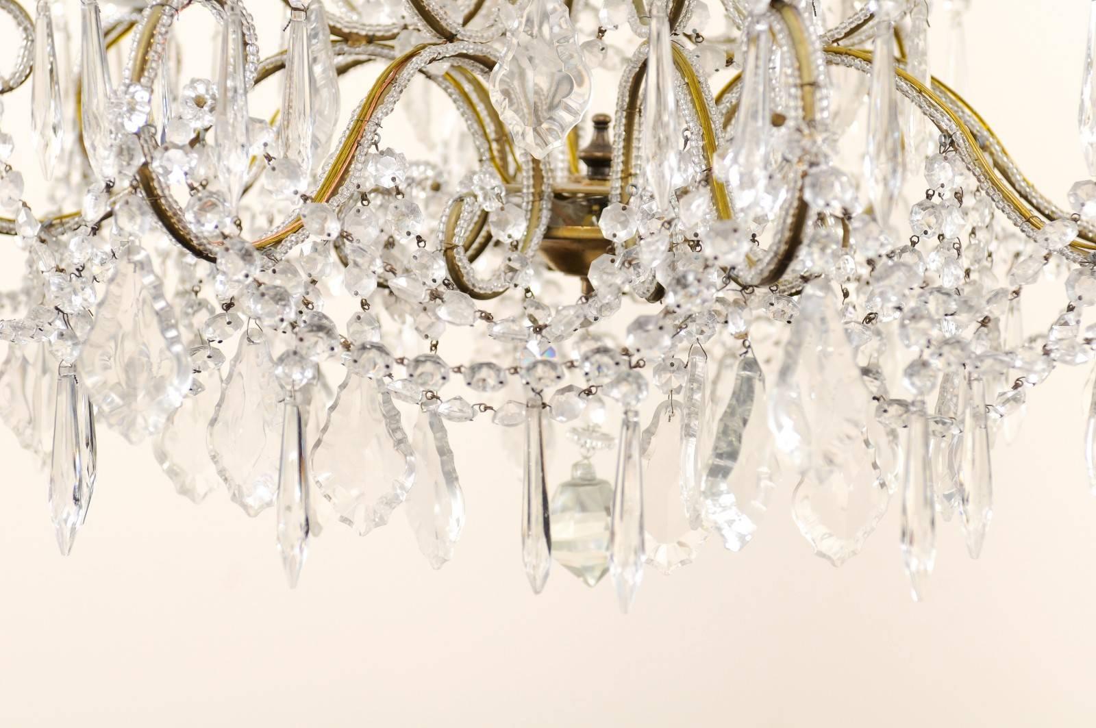 French Mid-20th Century Crystal Chandelier with Gilded and Beaded Armature 4