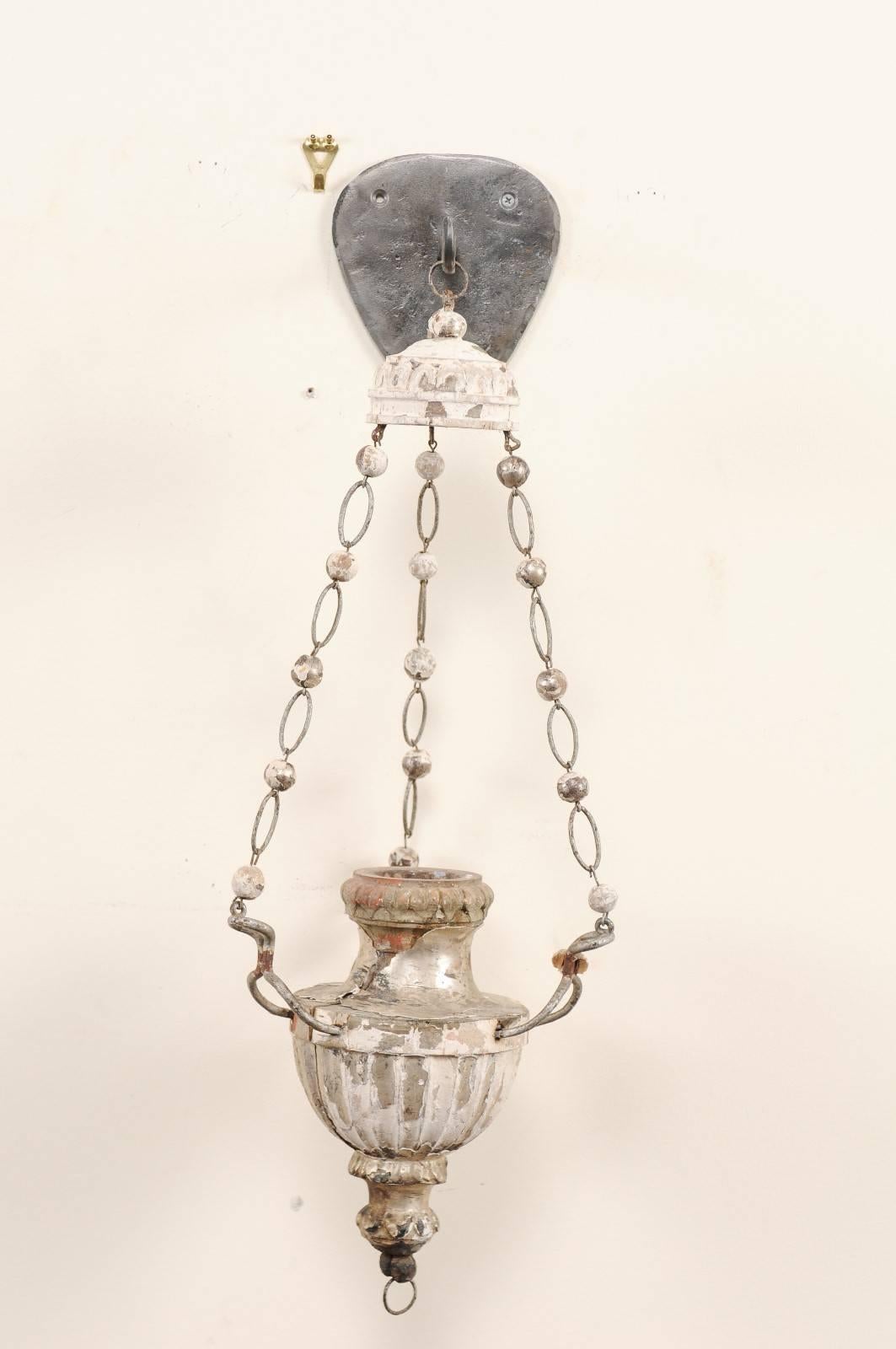 Pair of Italian 19th Century Silver Gilt Hanging Candle Sconces with Bead Chains In Good Condition In Atlanta, GA