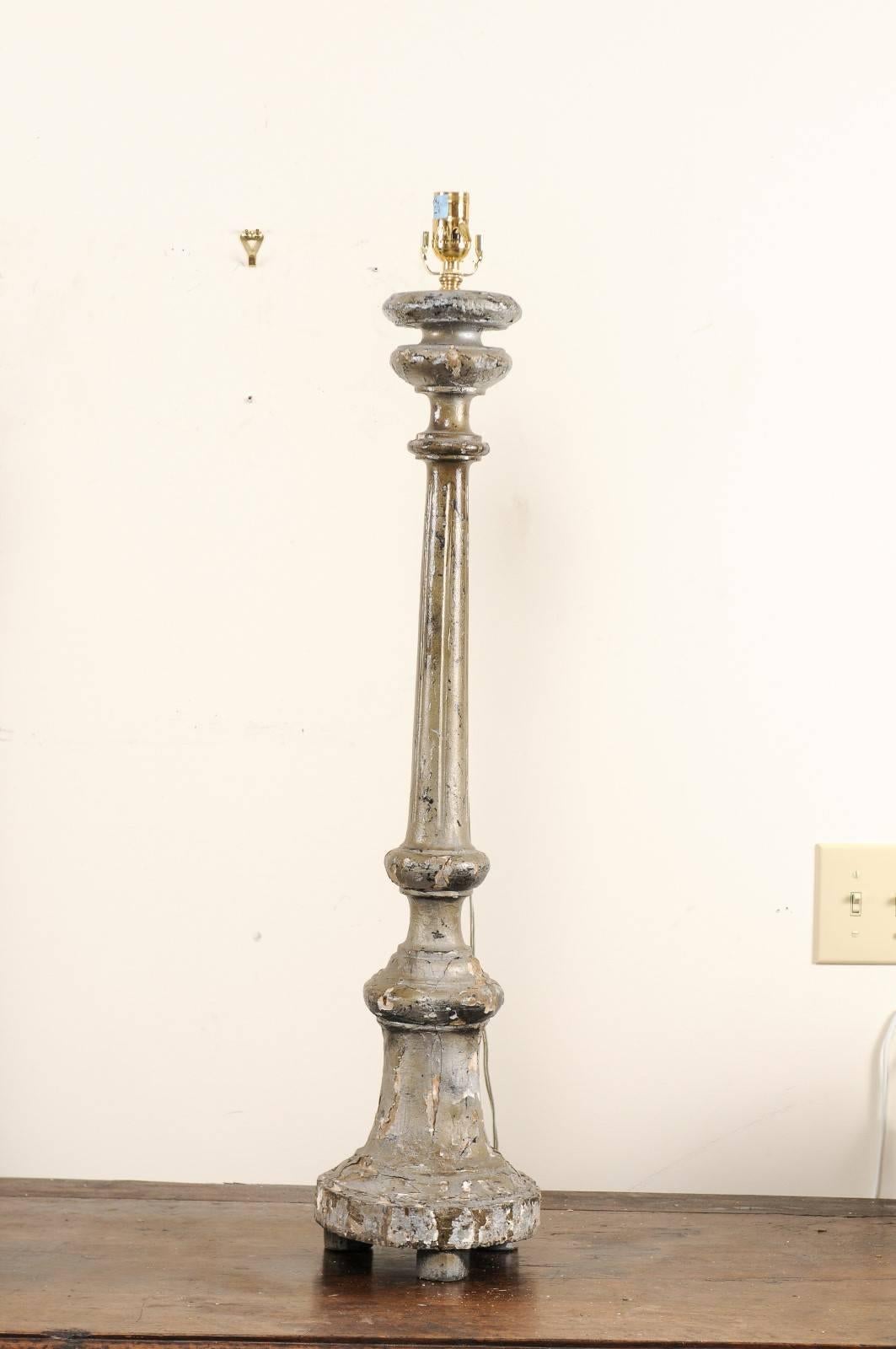 Pair of Italian 19th Century Carved Wood Altar Sticks Made into Table Lamps 2