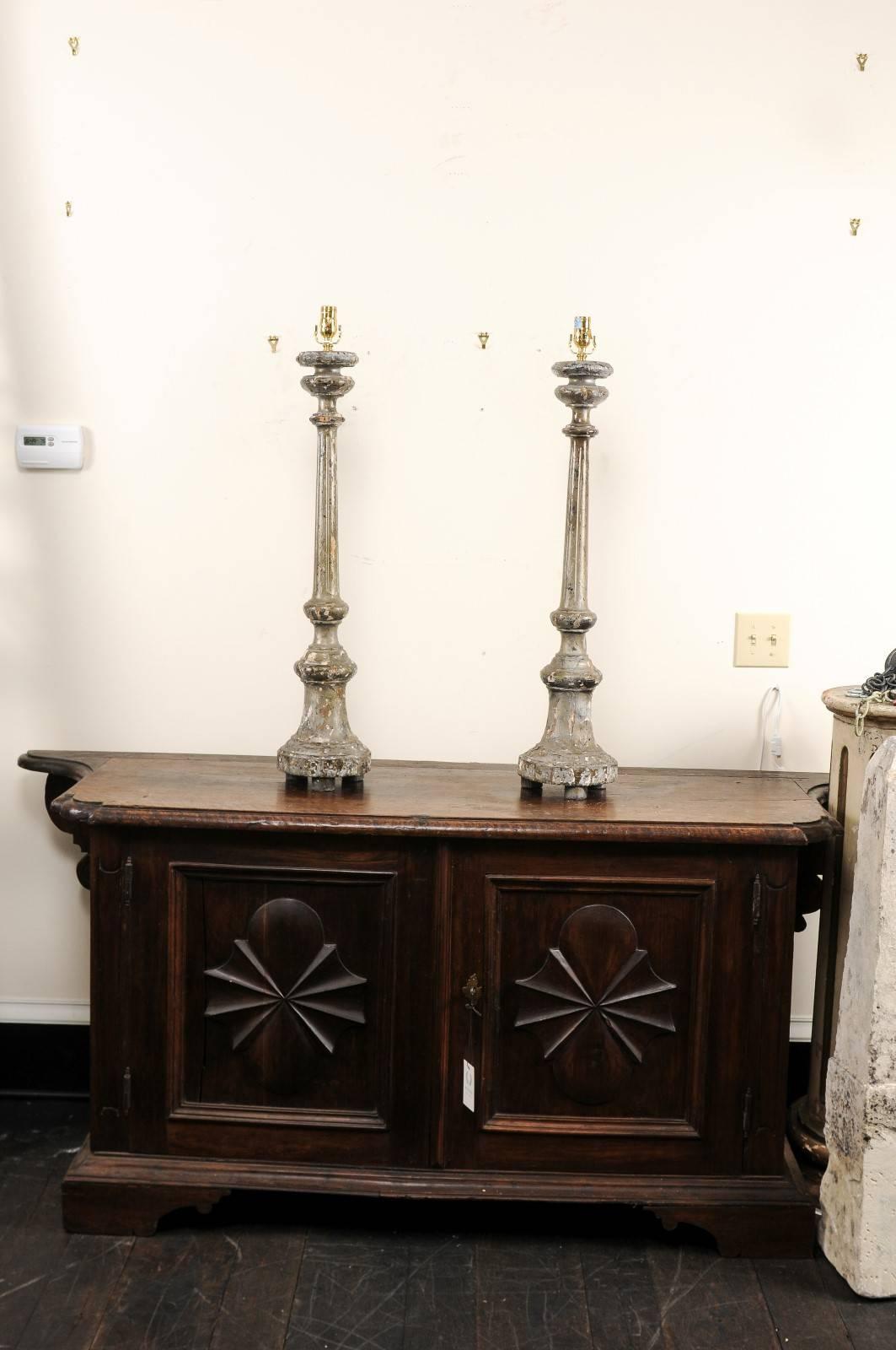 Pair of Italian 19th Century Carved Wood Altar Sticks Made into Table Lamps 7