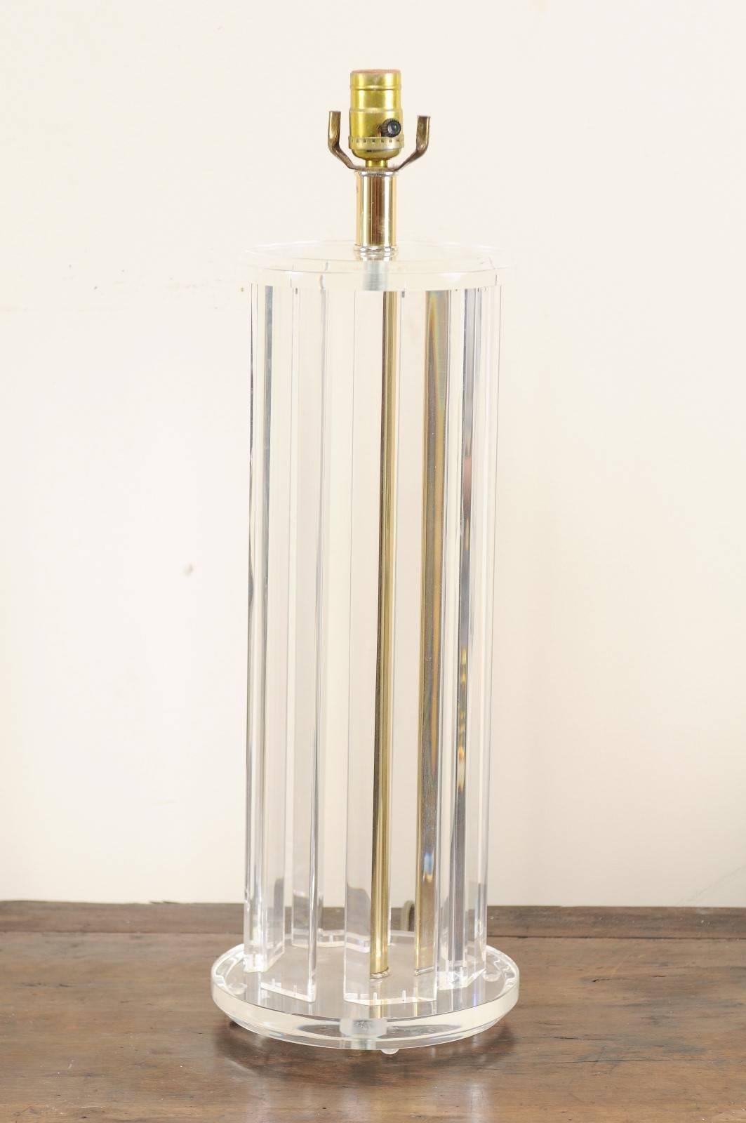 Pair of Lucite Mid-20th Century Table Lamps with Round Shape and Gold Tones 1