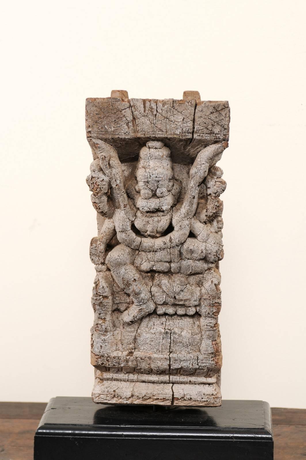 Rustic Pair of 19th Century Carved Wood Hindu Temple Fragments from a Temple in India For Sale
