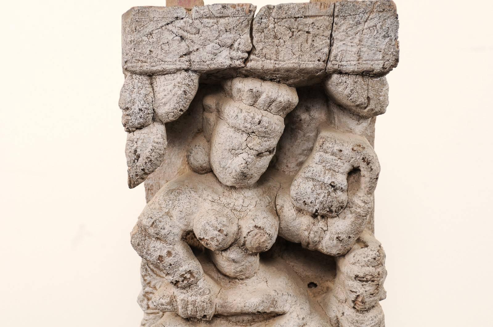 Wood Pair of 19th Century Hindu Temple Fragments, Hand-Carved from India For Sale