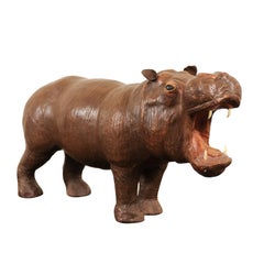 Vintage European Leather Hippopotamus, Early 20th Century, Modeled from Old Leather