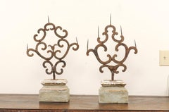 Pair of 18th Century Italian Hand-Forged Iron Prickets Mounted on Painted Wood