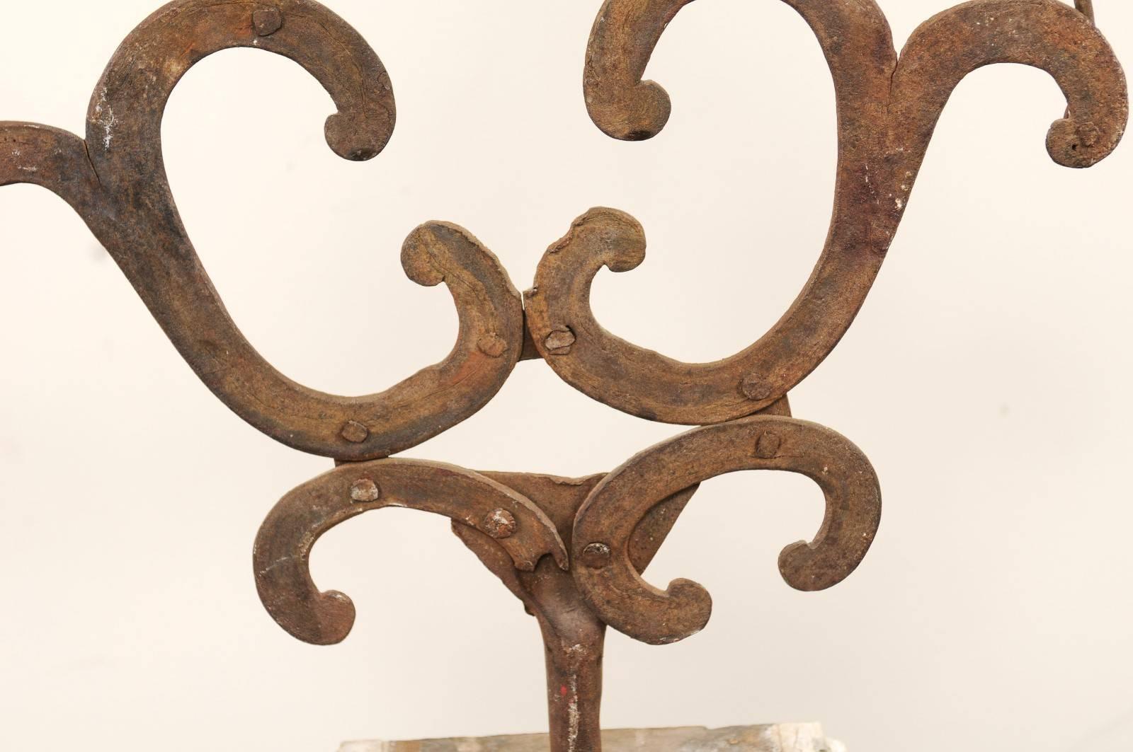 18th Century and Earlier Pair of 18th Century Italian Hand-Forged Iron Prickets Mounted on Painted Wood