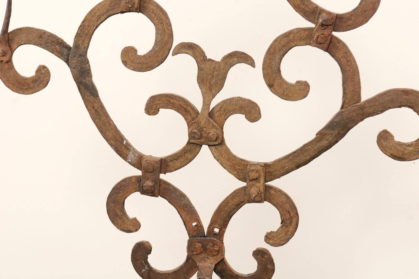 Pair of 18th Century Italian Hand-Forged Iron Prickets Mounted on Painted Wood In Good Condition In Atlanta, GA