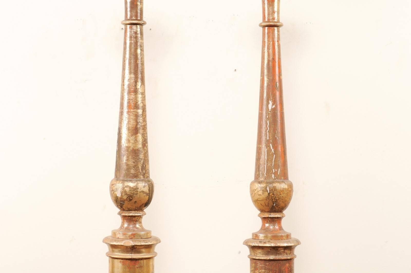 Pair of Italian 19th Century Altar Sticks/Tall Gilded Candlesticks In Good Condition For Sale In Atlanta, GA