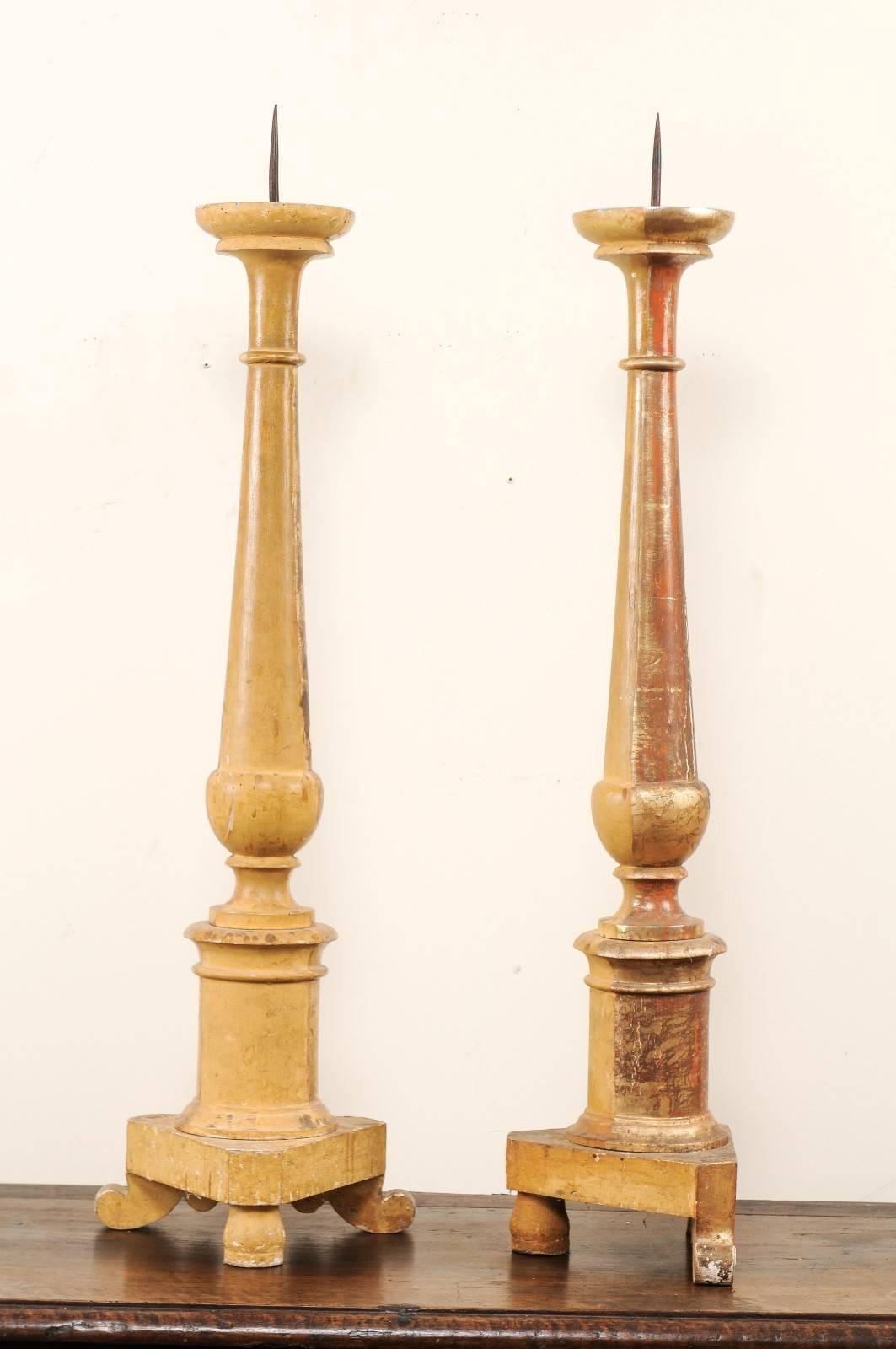 Pair of Italian 19th Century Altar Sticks/Tall Gilded Candlesticks For Sale 2