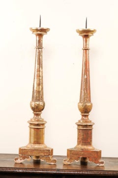 Pair of Italian 19th Century Altar Sticks/Tall Gilded Candlesticks