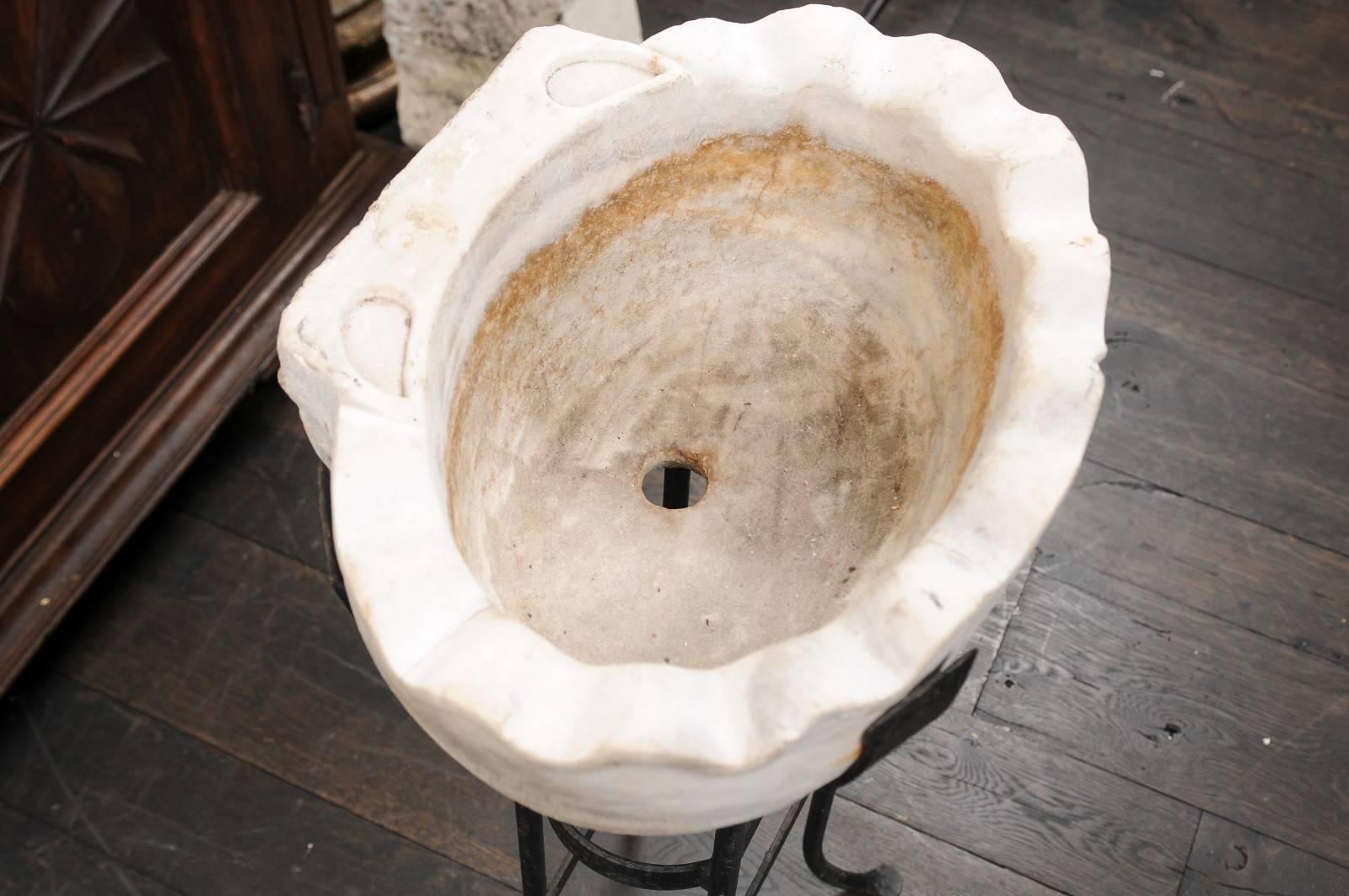 19th Century Italian Marble Sink on Metal Stand Originally Used for Holy Water 1