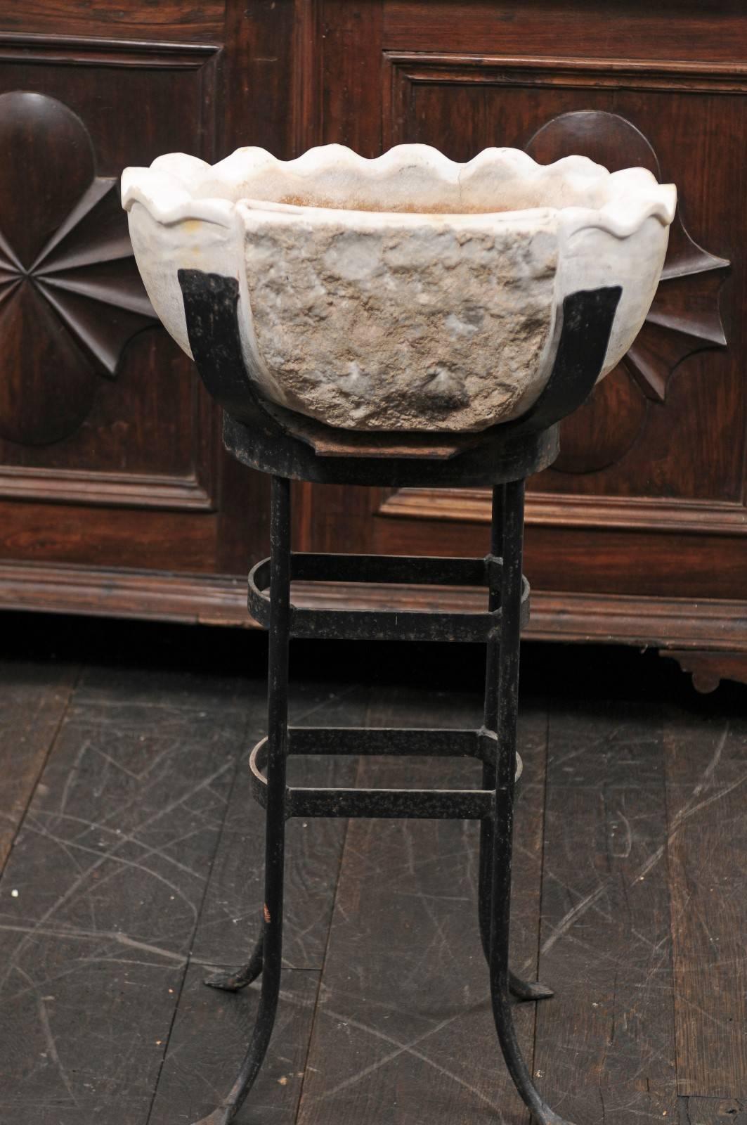 19th Century Italian Marble Sink on Metal Stand Originally Used for Holy Water 3