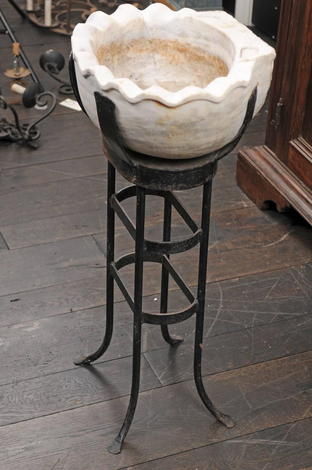 19th Century Italian Marble Sink on Metal Stand Originally Used for Holy Water 2