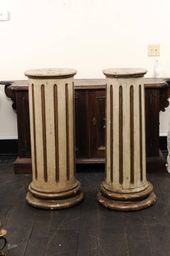 Pair of French 19th Century Tapered and Fluted Columns with Original Cream Paint
