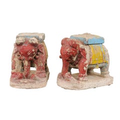 Pair of 19th Century Painted Stone Elephants from a Temple in South India