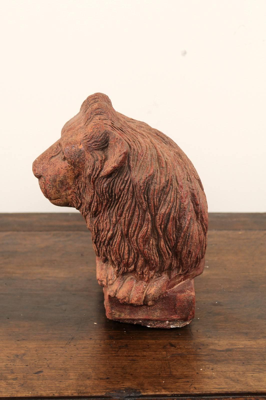 20th Century Vintage Terracotta Tabletop Lion Sculpture from Kerala, South India, circa 1940
