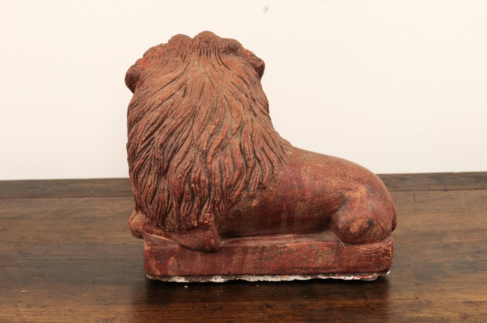 Vintage Terracotta Tabletop Lion Sculpture from Kerala, South India, circa 1940 1