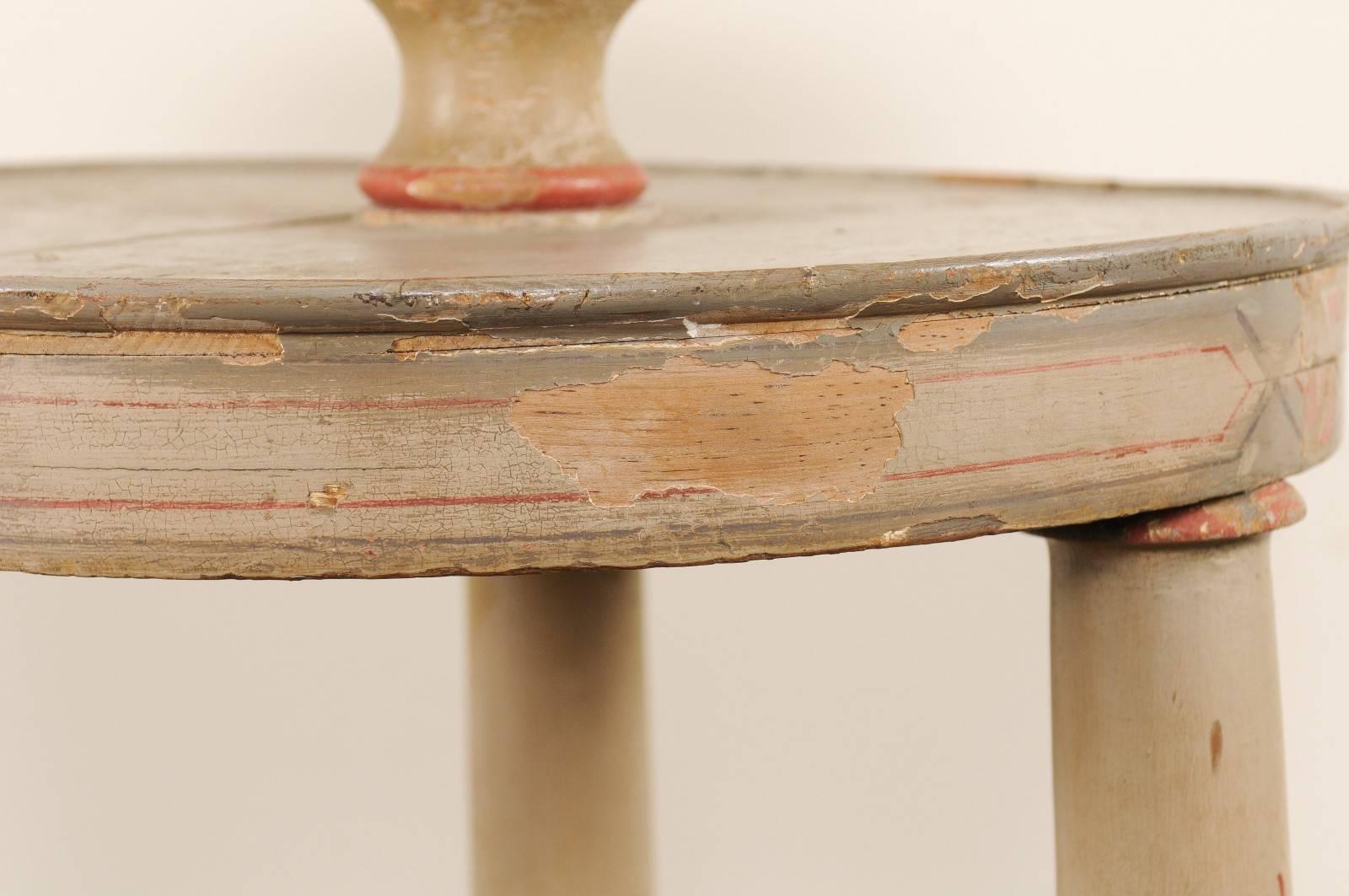 Wood Italian Vintage Two-Tiered Gueridon Table with Original Old Hand-Painted Details For Sale