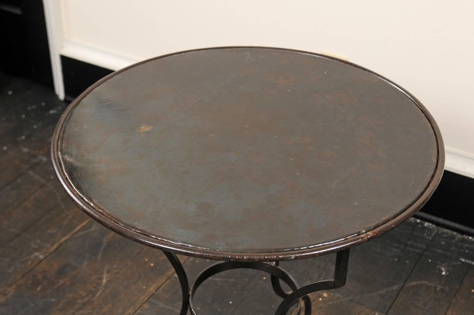 20th Century Pair of Petite Round Scrolling Steel Metal Bisto or Guéridon Tables