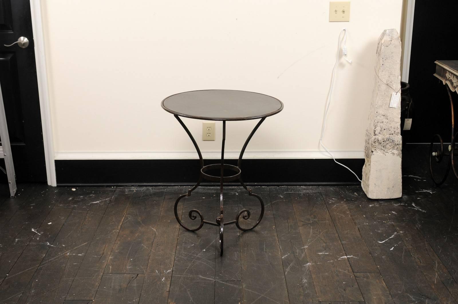 French Pair of Petite Round Scrolling Steel Metal Bisto or Guéridon Tables