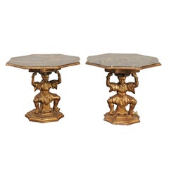 Pair of Italian Side Tables with Carved Chinese Figure Bases, Early 20th Century