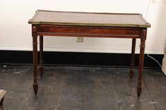 European Mid-20th Century Backgammon Table with Leather and Marquetry