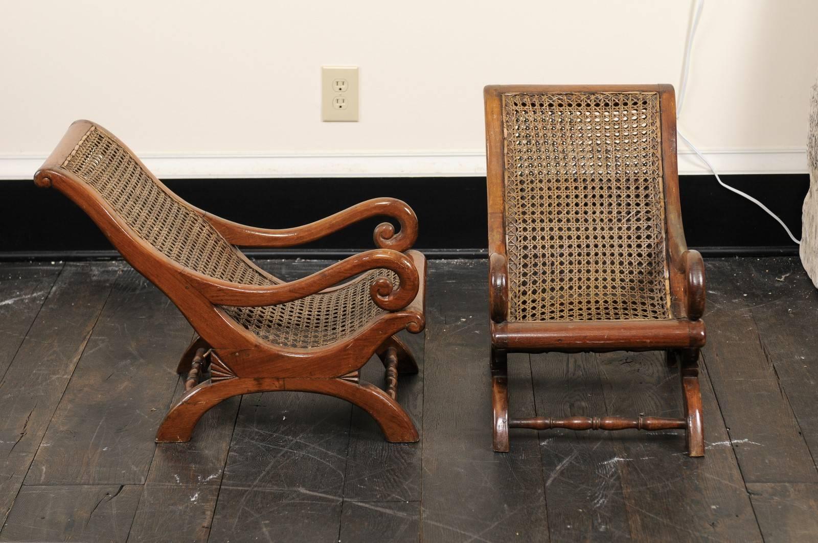 English 19th C. Children's Teak & Cane Chairs -Great Decor Accents or Display! In Good Condition For Sale In Atlanta, GA