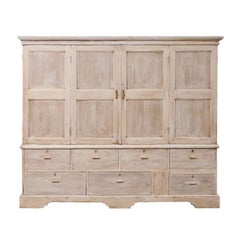 Large 19th Century British Colonial Wood Cabinet in Soft Neutral Cream Wash