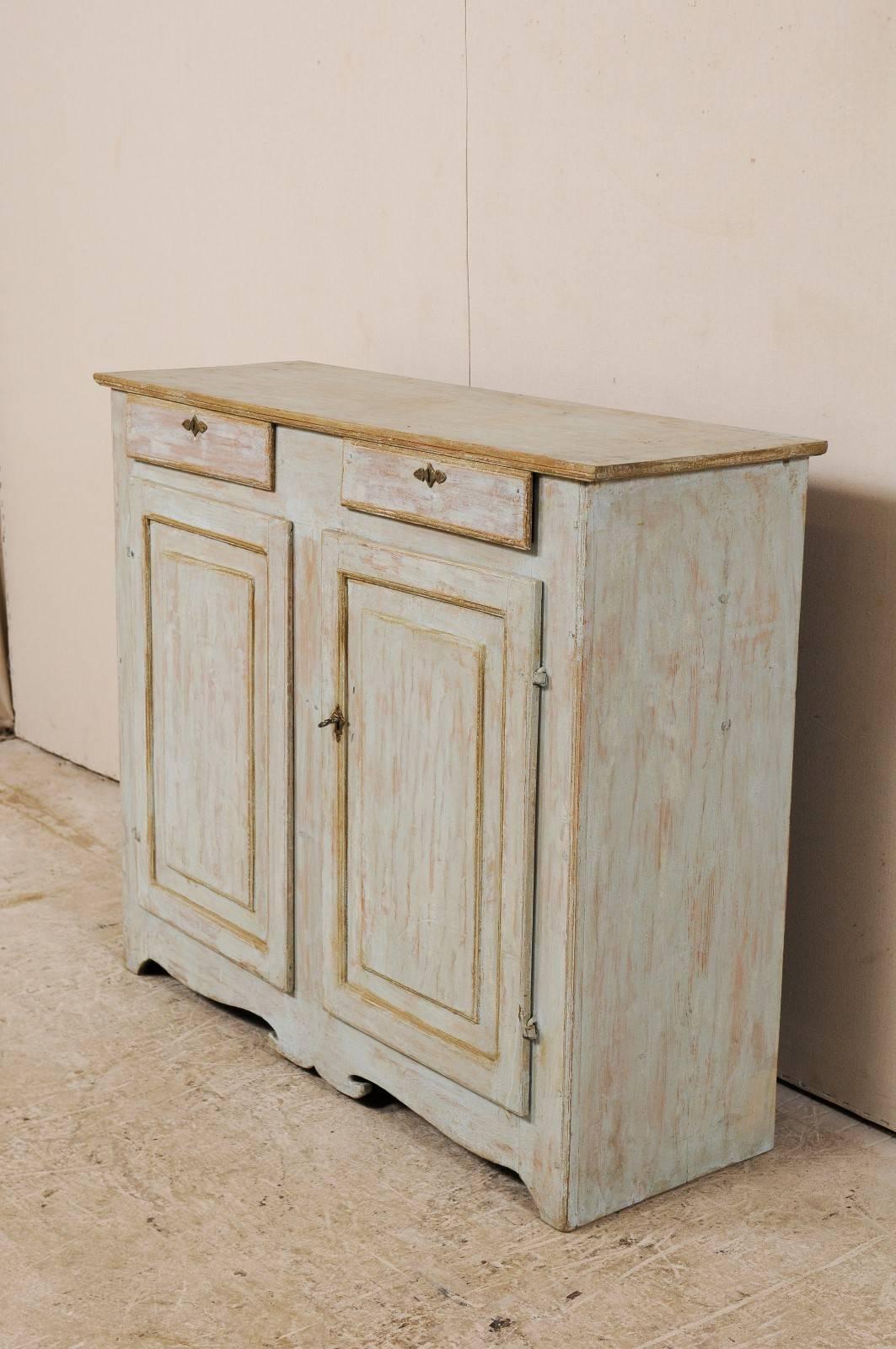 Metal Swedish Early 19th Century Karl Johan Period Painted Wood Cabinet in Pale Blue