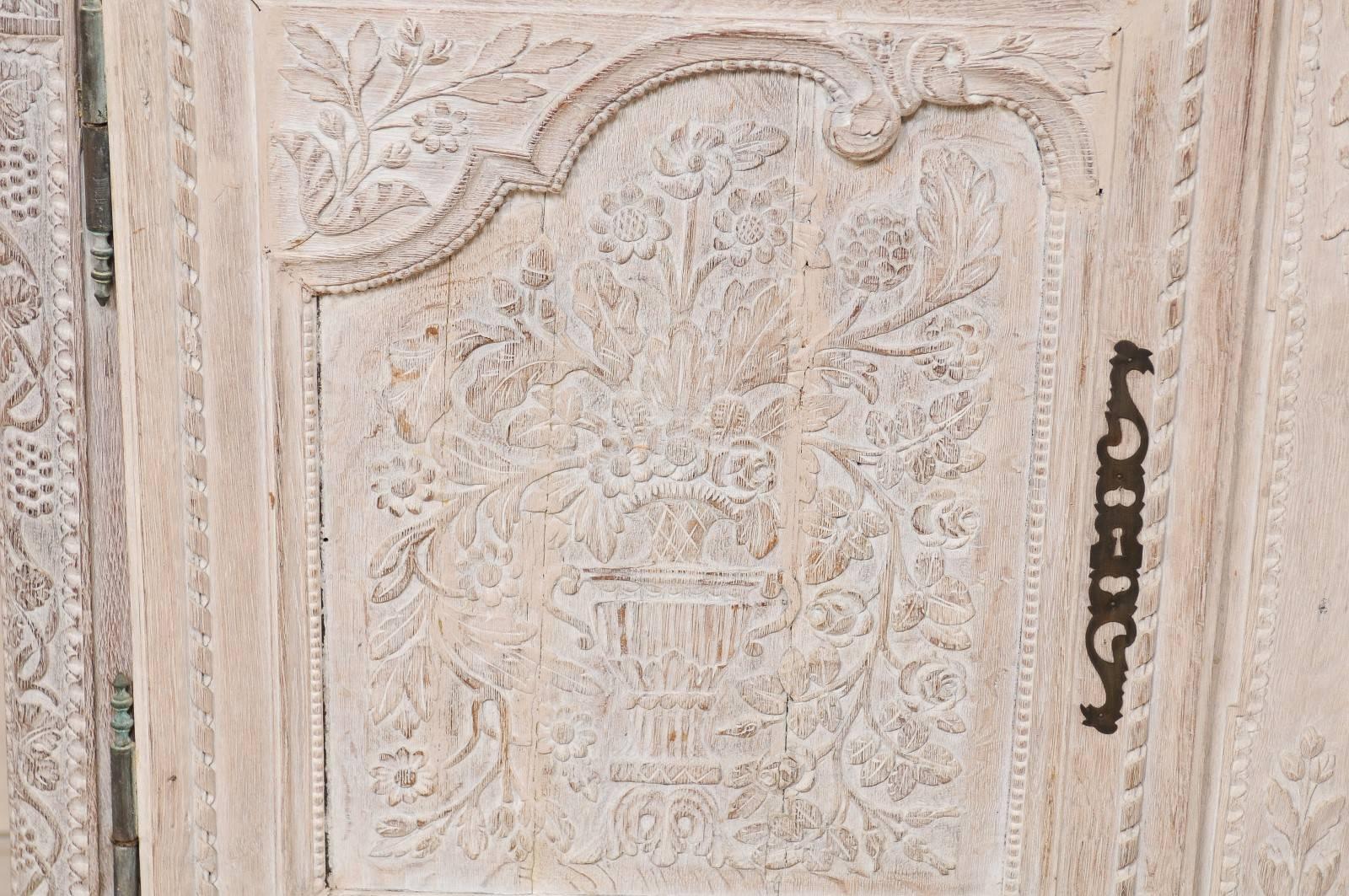 French Highly Detailed Carved Wood Cabinet with Marble Top in Soft Cream Color 4