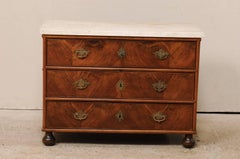 Swedish, 18th Century Wood Three-Drawer Chest with Marble Top & Rococo Hardware