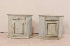Pair of Vintage Brazilian Painted Wood Corner Cabinets in Soft Beige & Blue-Grey