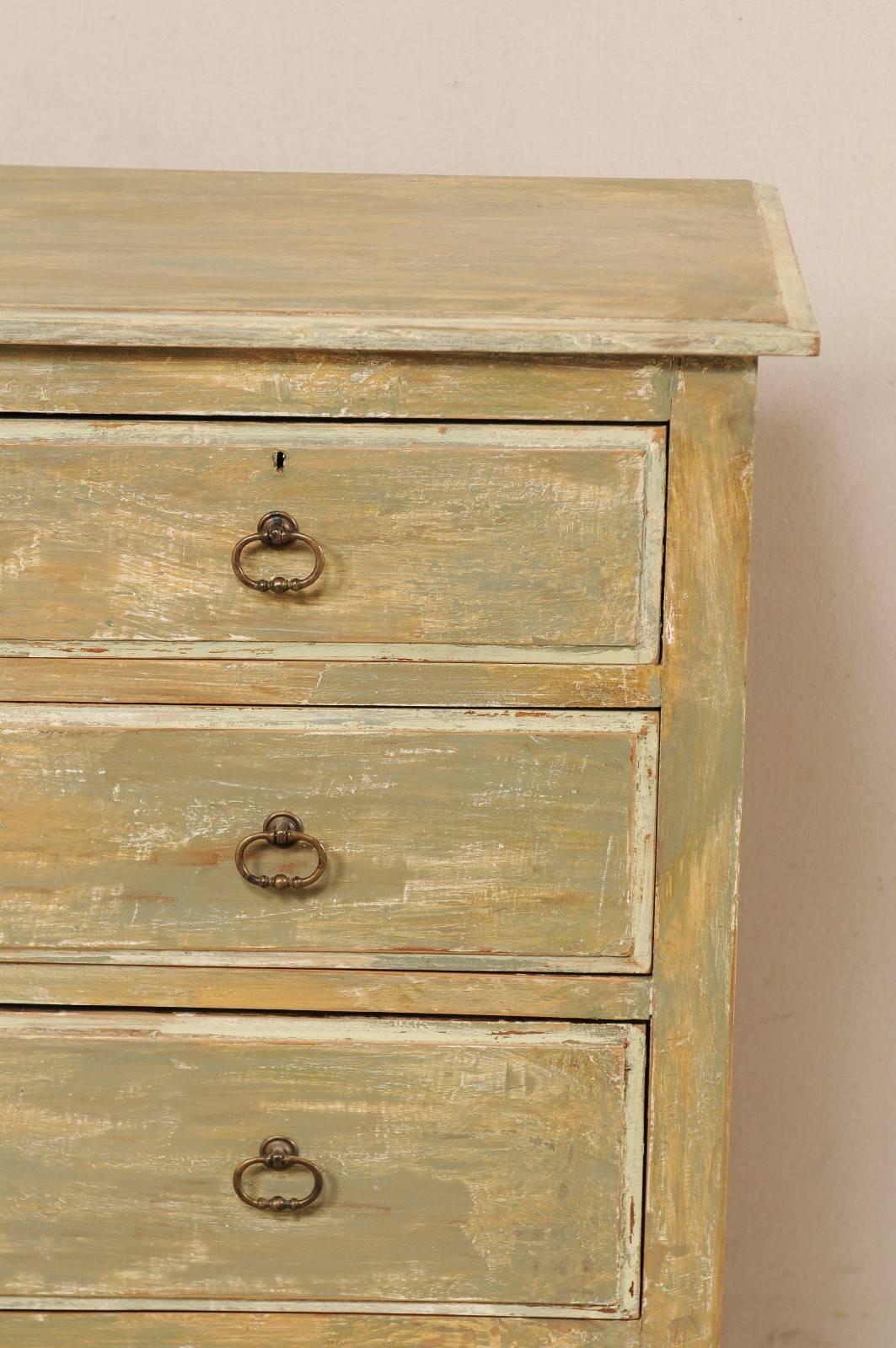 20th Century Swedish Painted Wood Five-Drawer Antique Chest in Green-Grey and Beige Tones