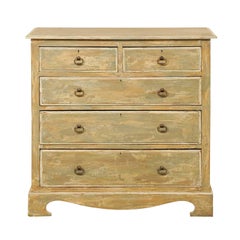 Swedish Painted Wood Five-Drawer Antique Chest in Green-Grey and Beige Tones