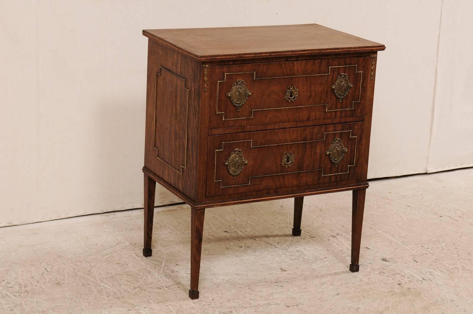 French Mahogany Two-Drawer Chest, Early 20th Century, Empire Style Hardware In Good Condition For Sale In Atlanta, GA