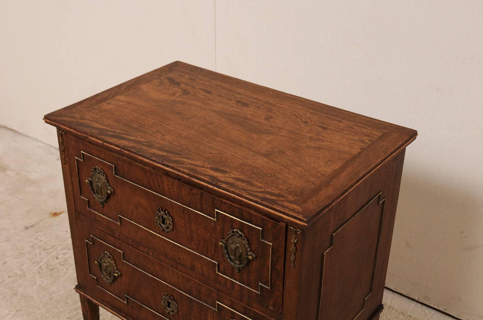 French Mahogany Two-Drawer Chest, Early 20th Century, Empire Style Hardware For Sale 1