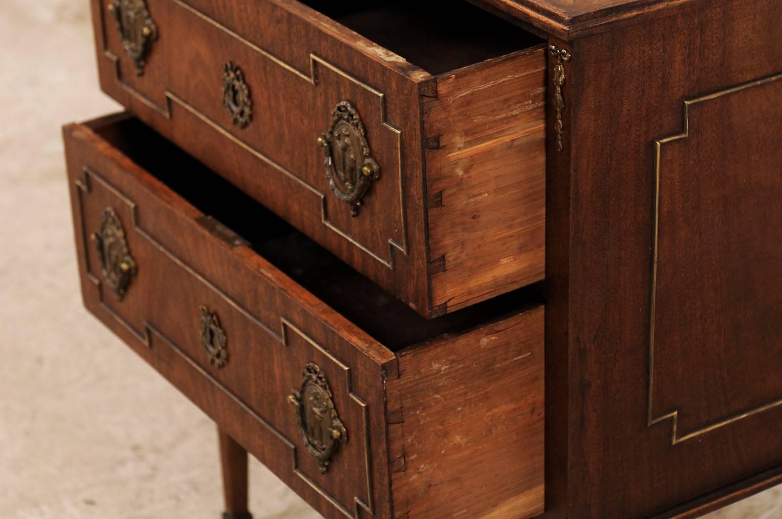 French Mahogany Two-Drawer Chest, Early 20th Century, Empire Style Hardware For Sale 4