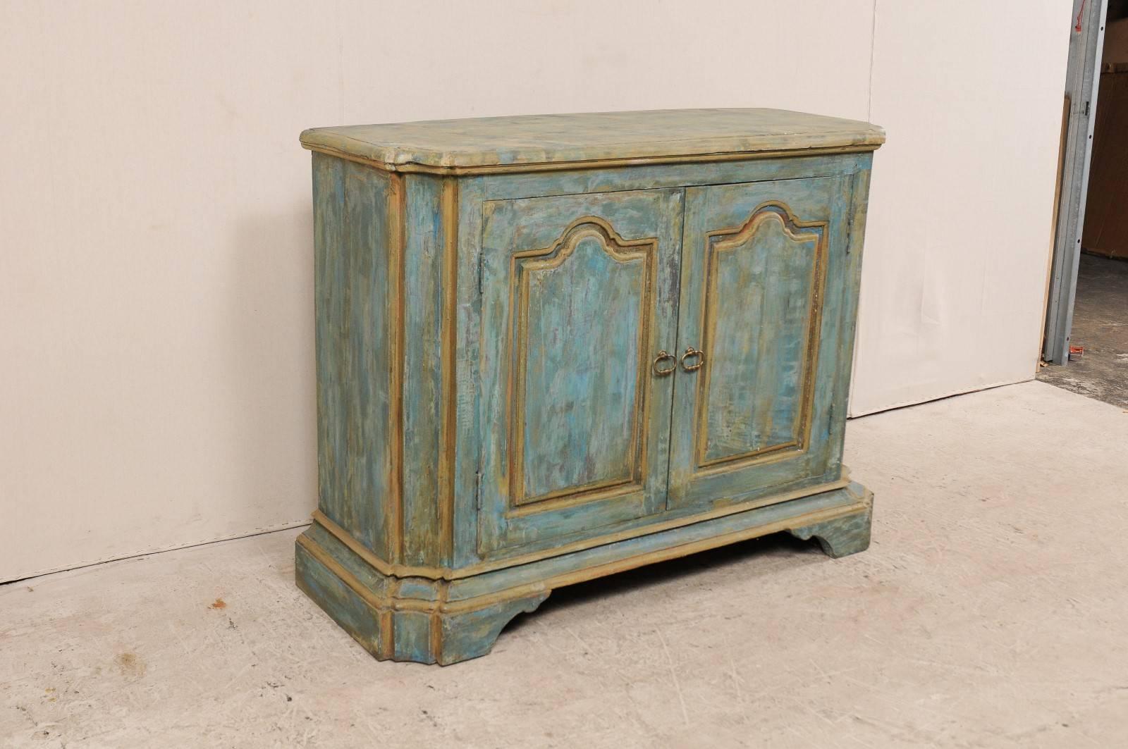 Carved Custom Vintage Italian Style Two-Door Painted Wood American Buffet Console