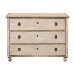 Swedish Karl Johan Three-Drawer Painted Wood Chest in Cream and Soft Teal